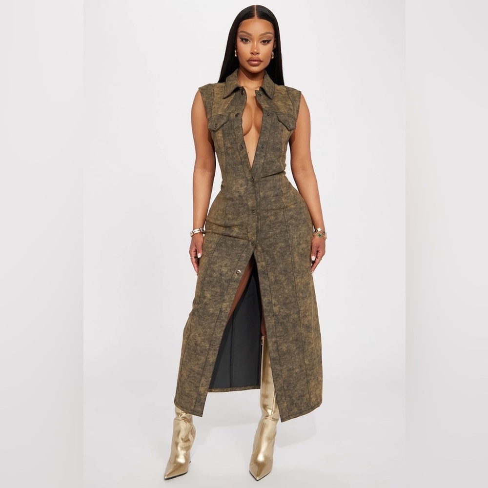 Sadie Denim Maxi Dress Size Large Olive